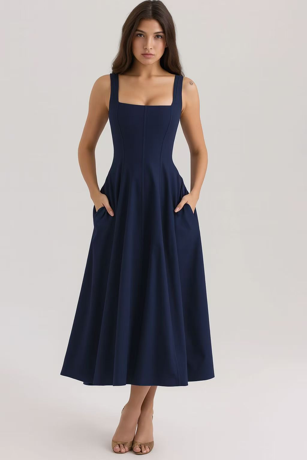 Slim Fit High Waist Midi Printed Dress