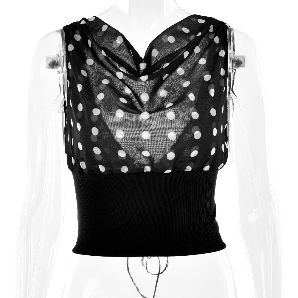 Polka Dot Hot Sexy Slim Fit Backless Drawstring Women's T-shirt