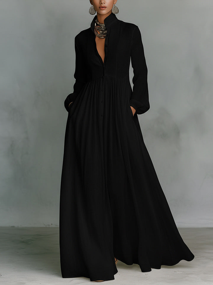 Slimming Long Sleeve Pleated Vacation French Dress