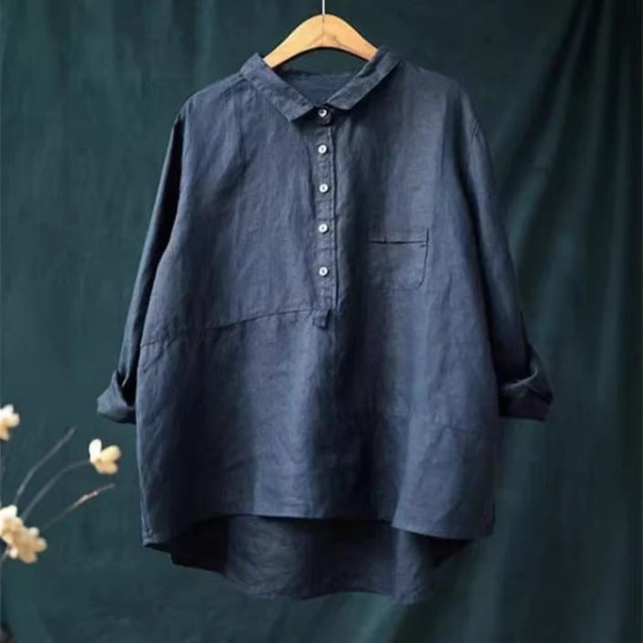 Slouchy Women's Shirt Printed Linen Fabric Blouse