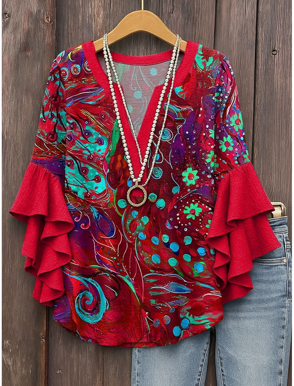Women's Creative Floral Element Printing Digital Casual Trend Lotus Clothing