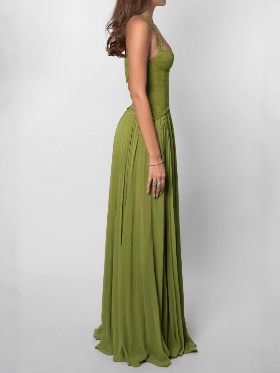 Women's Sexy Halter Backless Low Collar Fitted Waist Dress