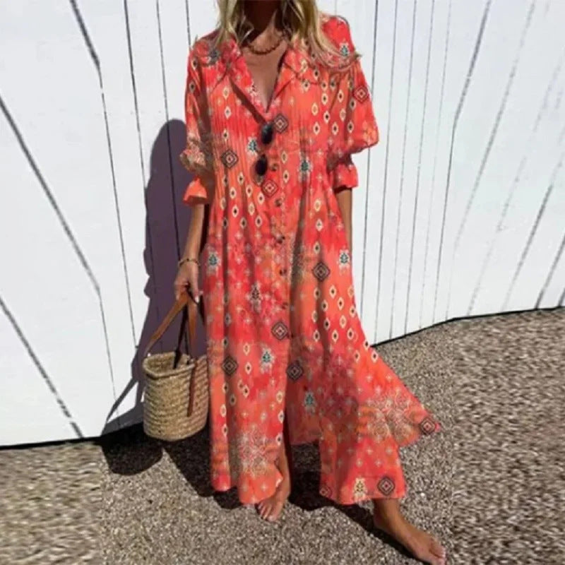Beautiful Women's Pleated Print Temperament Commute Dress