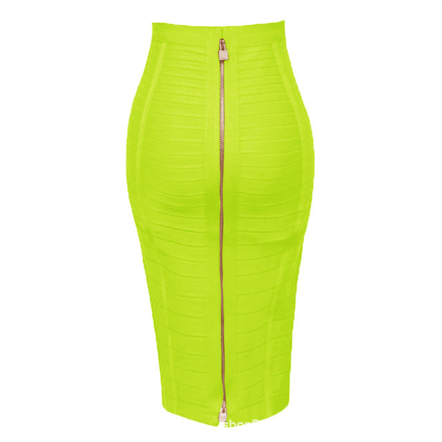 Color Bandage Striped Zipper Double Open Sexy High Waist Skirts