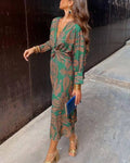 Graceful Slouchy Women's Autumn Print Mid-length Dress