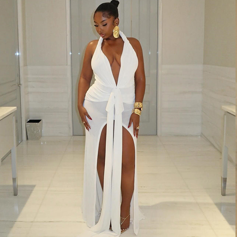 Women's Sexy Sleeveless Halter Backless Split Elegant Dress