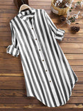 Women's Mid-length Casual Striped Shirt Long Sleeve Plus Size