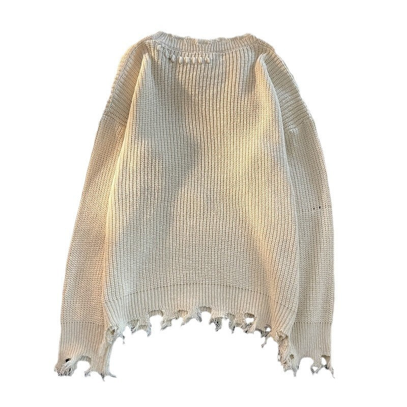 Design Sense Niche Male Female Trendy Ripped Round Neck Loose Women's Sweater