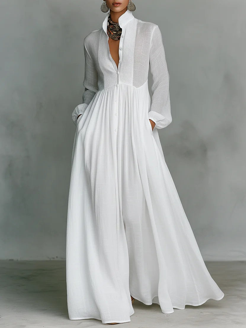 Temperament Slimming Long Sleeve Pleated Vacation French Dress