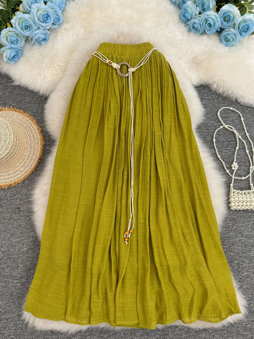 Women's Cotton Linen Vacation Style Lazy Versatile Slimming A- Line Midi Skirts