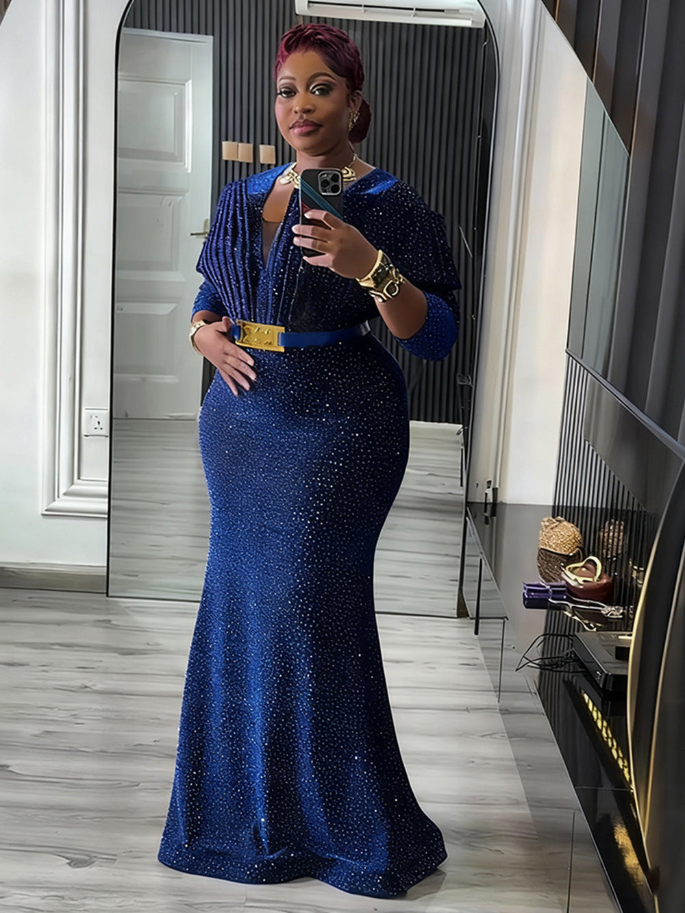 Women's African Wear Elegant Banquet Party Sequined Dress