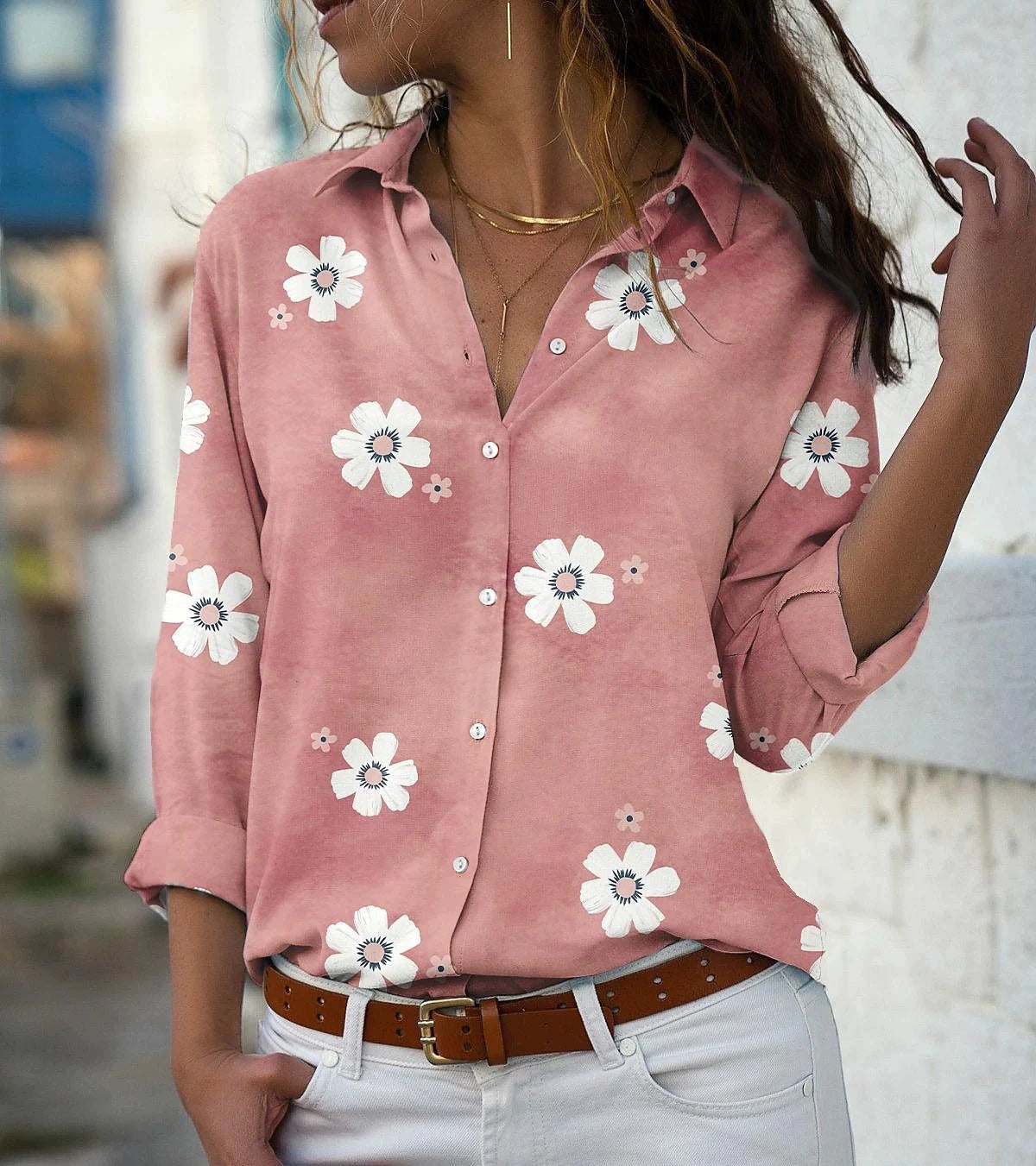 Women's Loose Lapel Long Sleeves Single-breasted Shirt Elegant Blouse