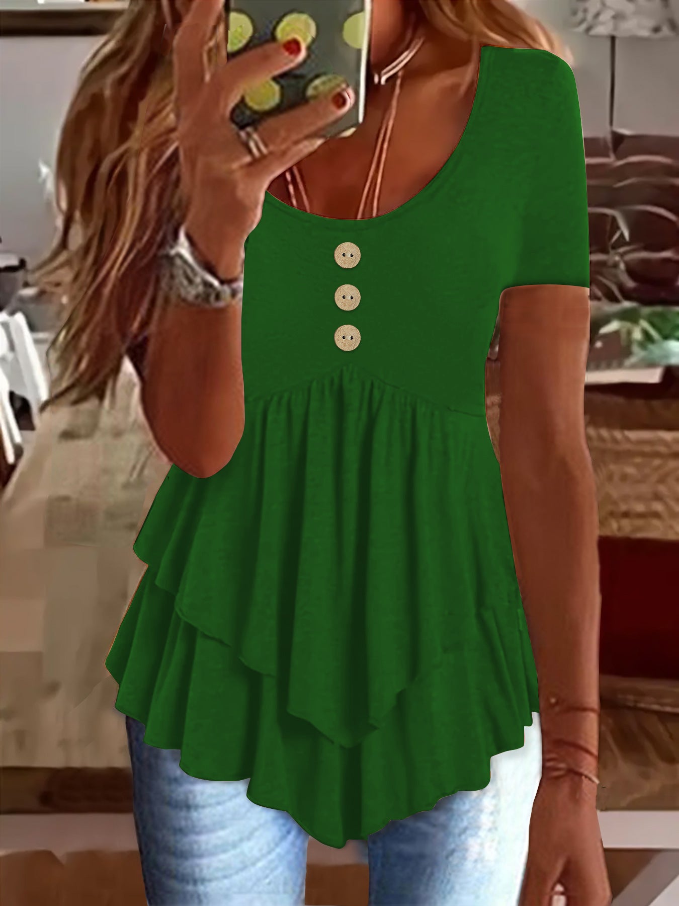 Women's Fashion Casual Solid Color Short-sleeved Dress Tops