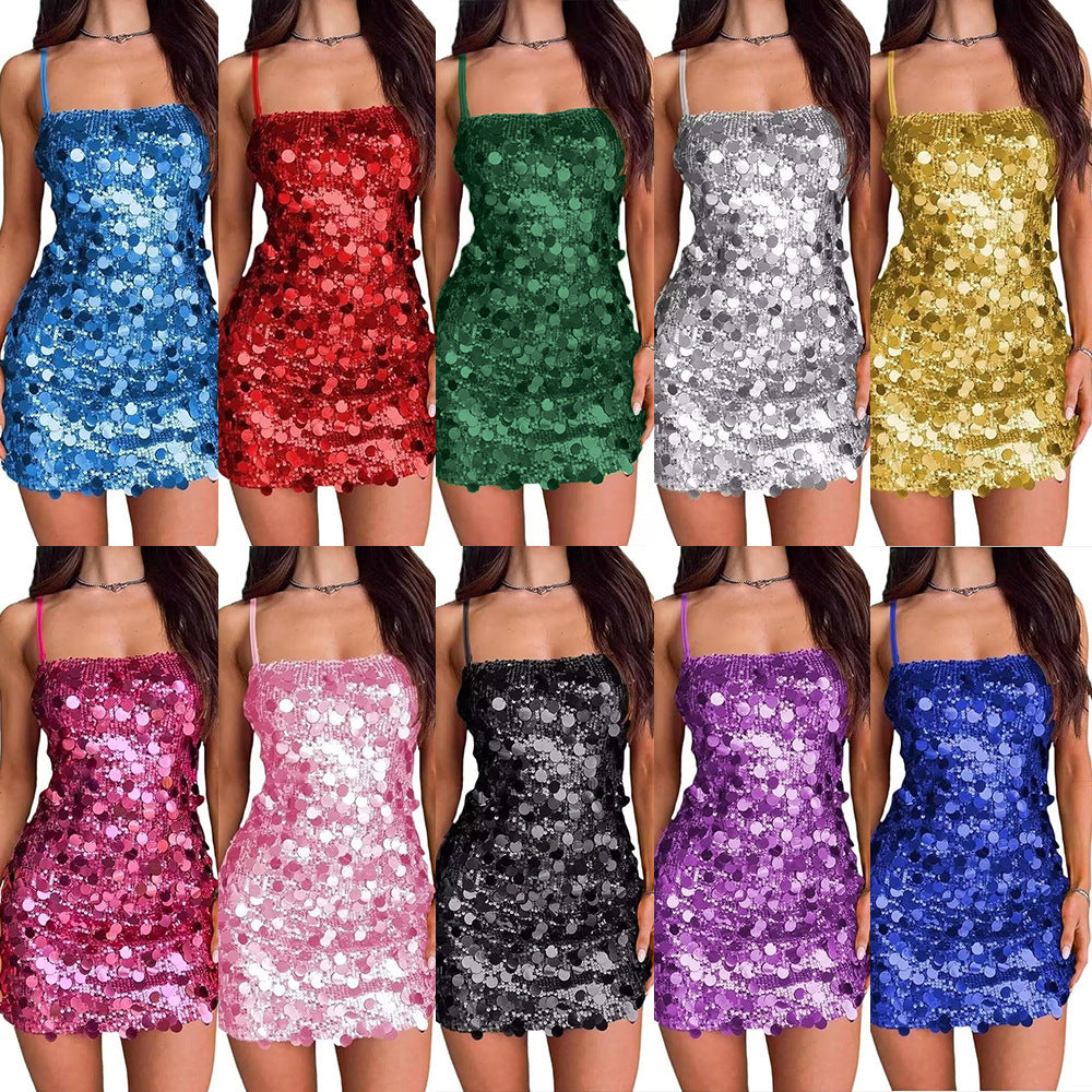 Women's Sequin Sling Banquet Party Hot Backless Dress