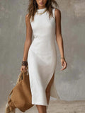 Women's Solid Color High Slit Temperament Mid-length Knitted Vests