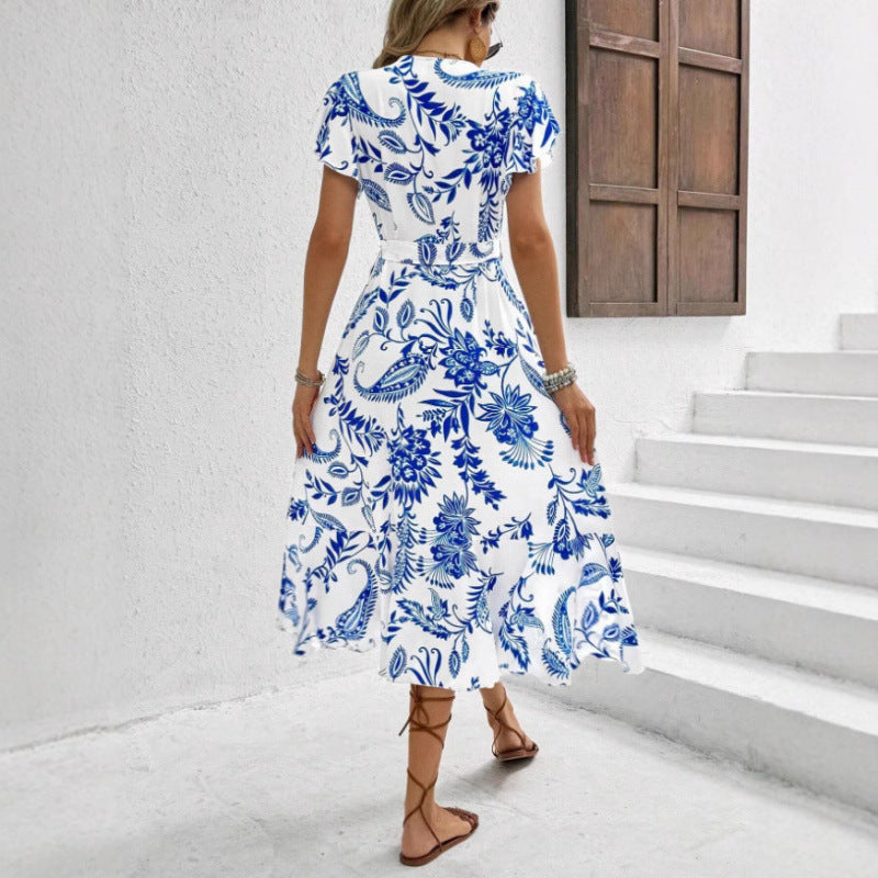 Casual Women's Printed Ruffled Sleeves Elegant Dress