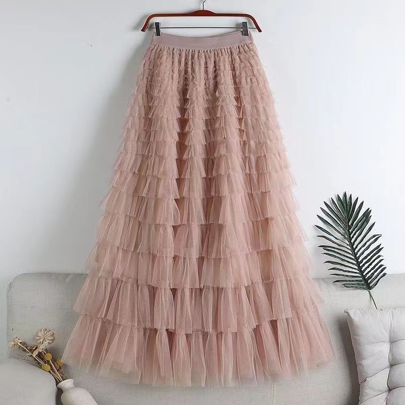 Charming Mesh Stitching Cake Dress Long Skirt
