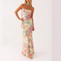 Graceful Satin Backless Tube Digital Printed Dress