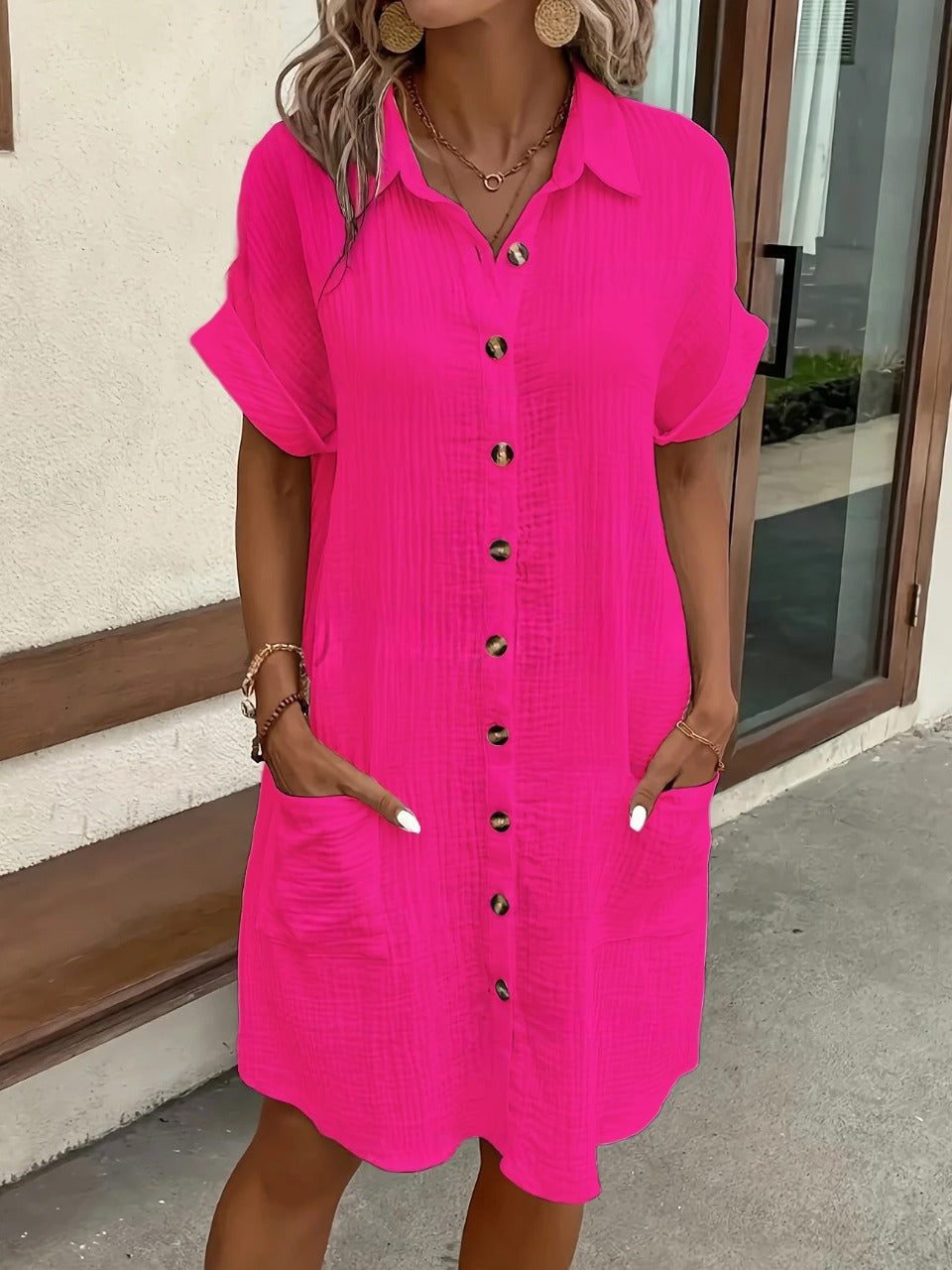 Women's Casual Solid Color Cotton Linen Breasted Long Sleeve Blouse