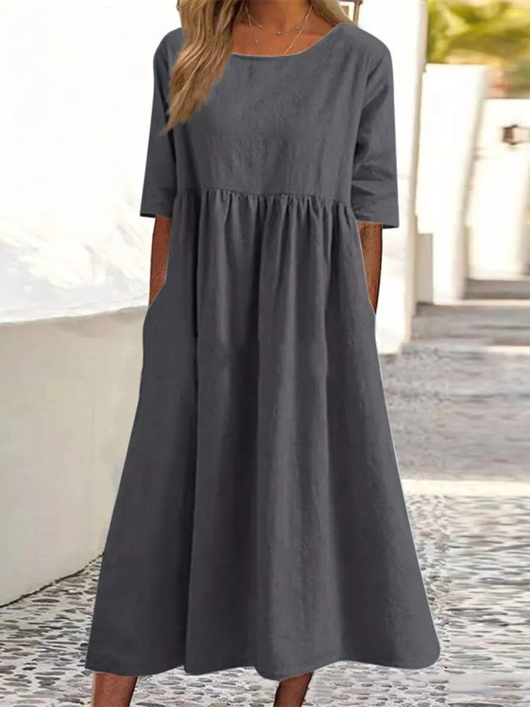 Linen Casual Sleeve Pocket Pleated Loose Shorts