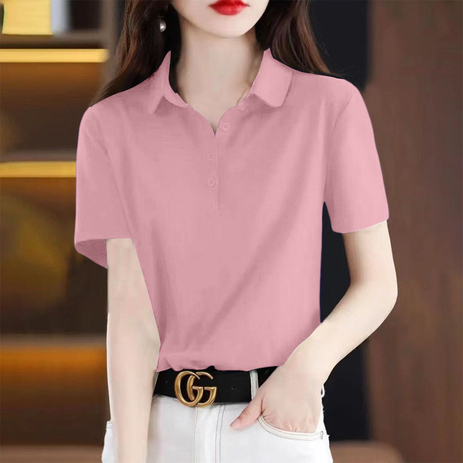 Women's Summer Cotton Lapel Short-sleeved Loose Simple Women's T-shirt