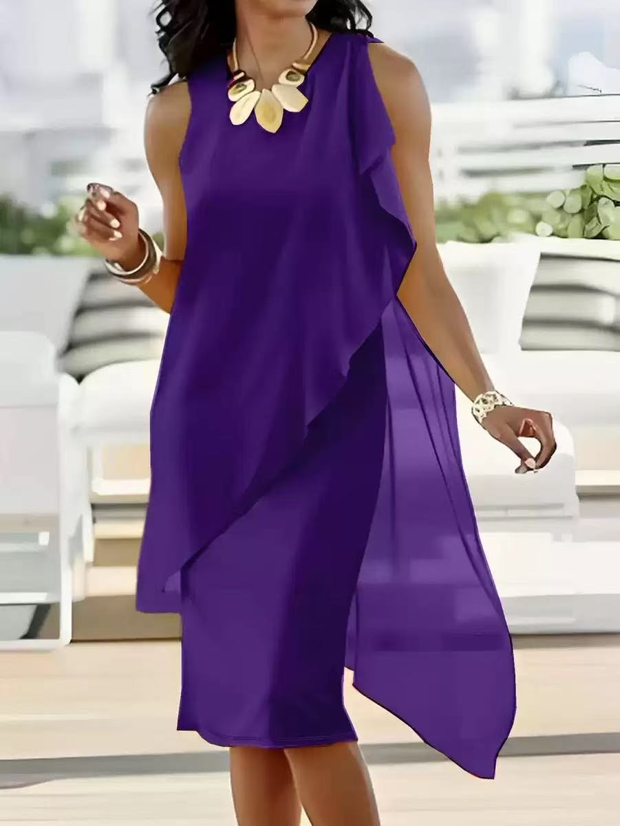 Summer Fashionable Elegant Irregular Chiffon Sleeveless Dress