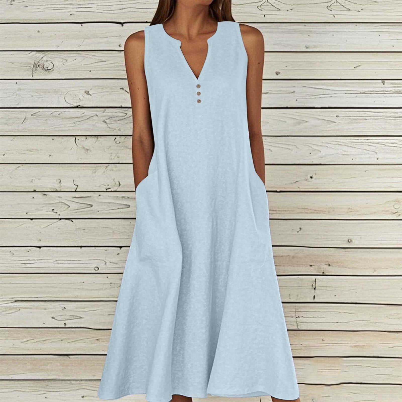 Women's Linen Ethnic Greek Sleeve Maxi Sleeveless Dress