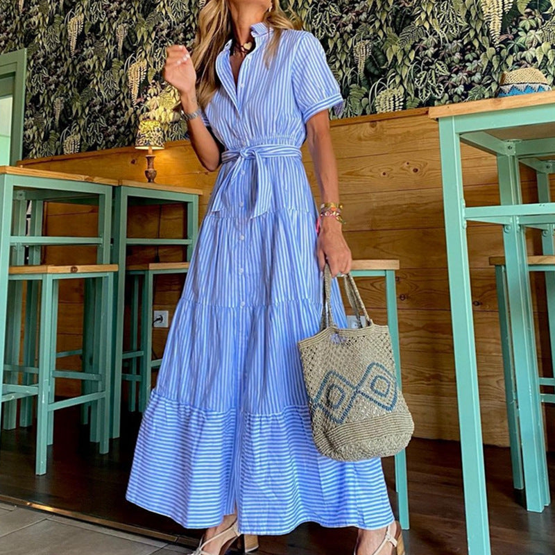 Fashionable Striped Sleeve Loose Midi Elegant Dress
