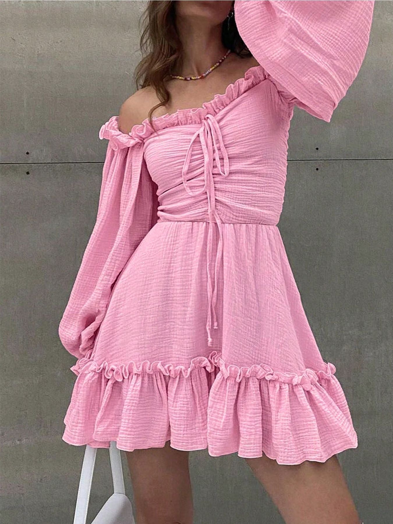 Women's Summer Long Sleeve Cold-shoulder Elegant Fresh Dress