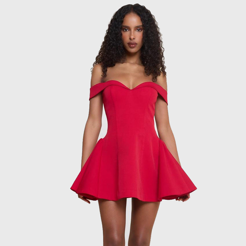 Women's Fashion Sexy Tube One Collar Slim Dress