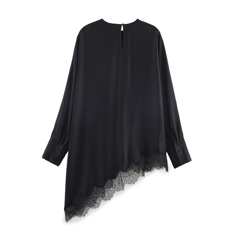 Women's Winter Fashion Loose Temperament Solid Color Asymmetric Blouse