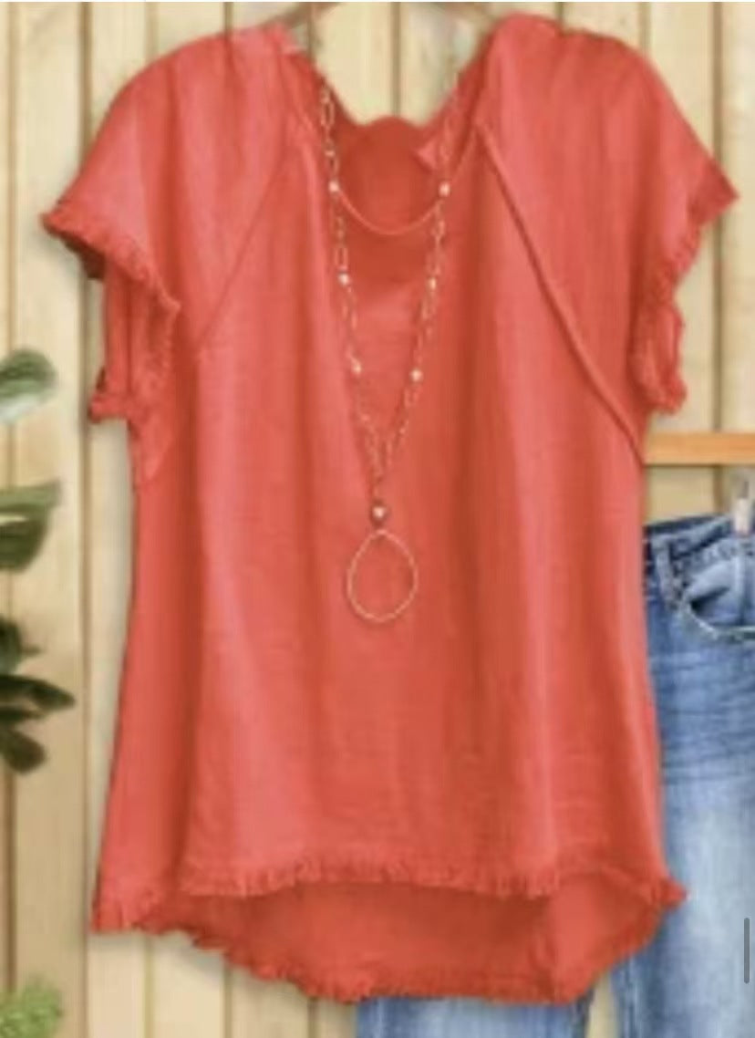 Women's Solid Color Cotton Tassel Design Sleeve Crew Neck Women's Sweater