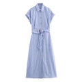 Women's Linen Blended Striped Picture Color Personality Dress