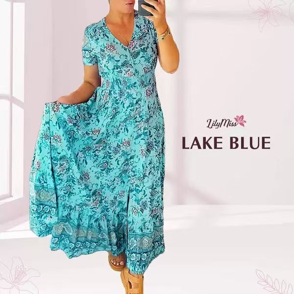 Women's High Elastic Printed Seaside Style Dress