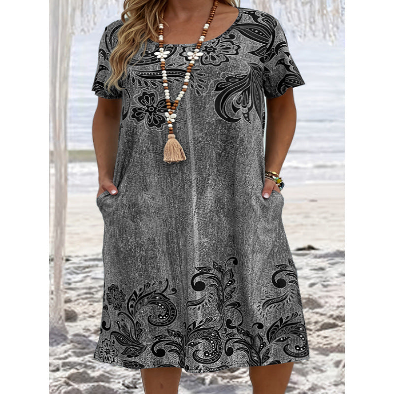 Charming Popular Women's Loose Printed Pocket Plus Size
