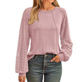 Women's Lace Patchwork Round Neck Pleated Long Tops