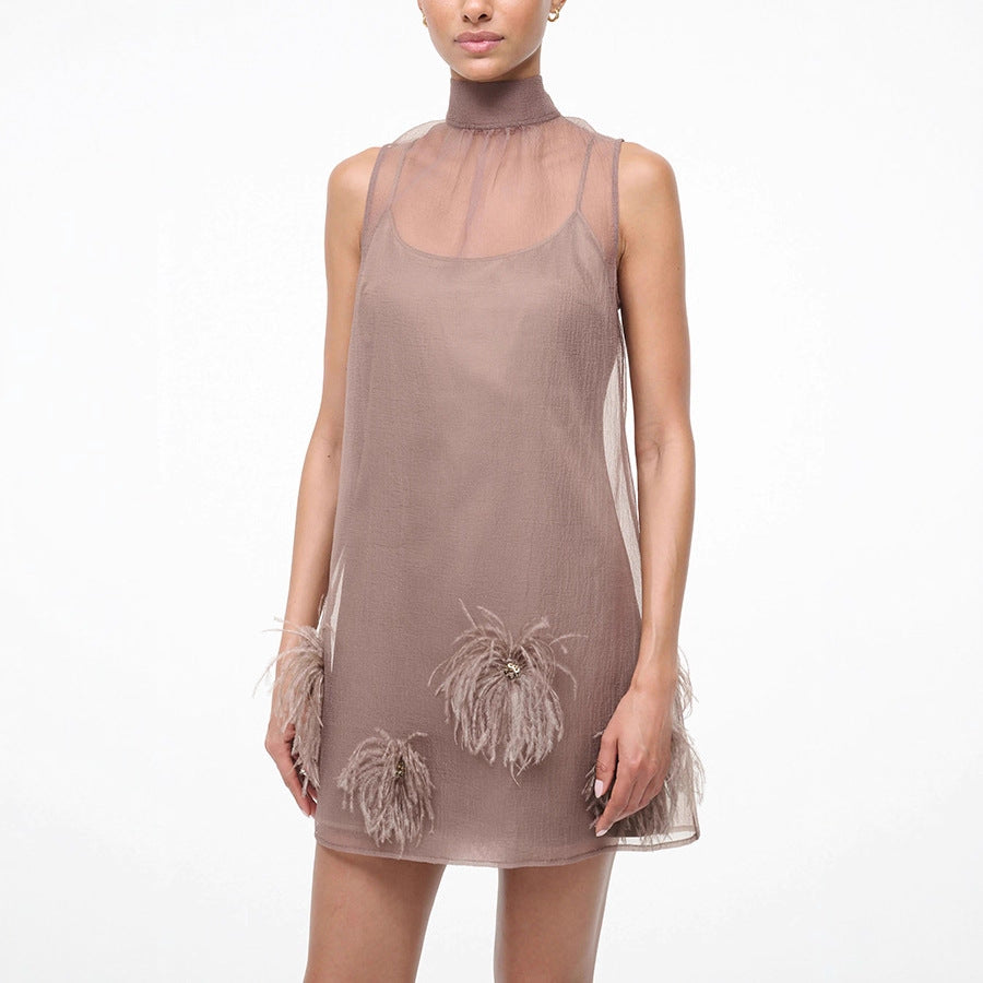 Women's Lace Up Sleeveless Party Casual Zipper Dress