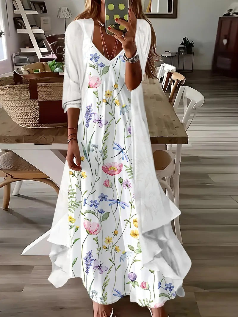 Women's Independent Floral Printed Wear Inner Two-piece Dress