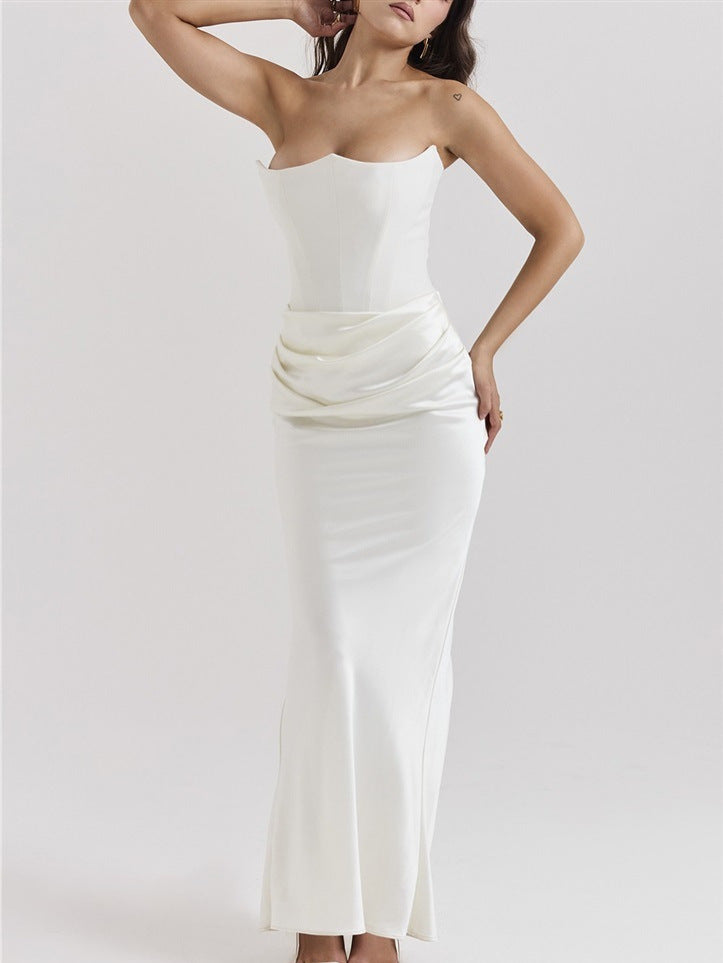Waist Tube Fishbone Pleated Long Sheath Dress