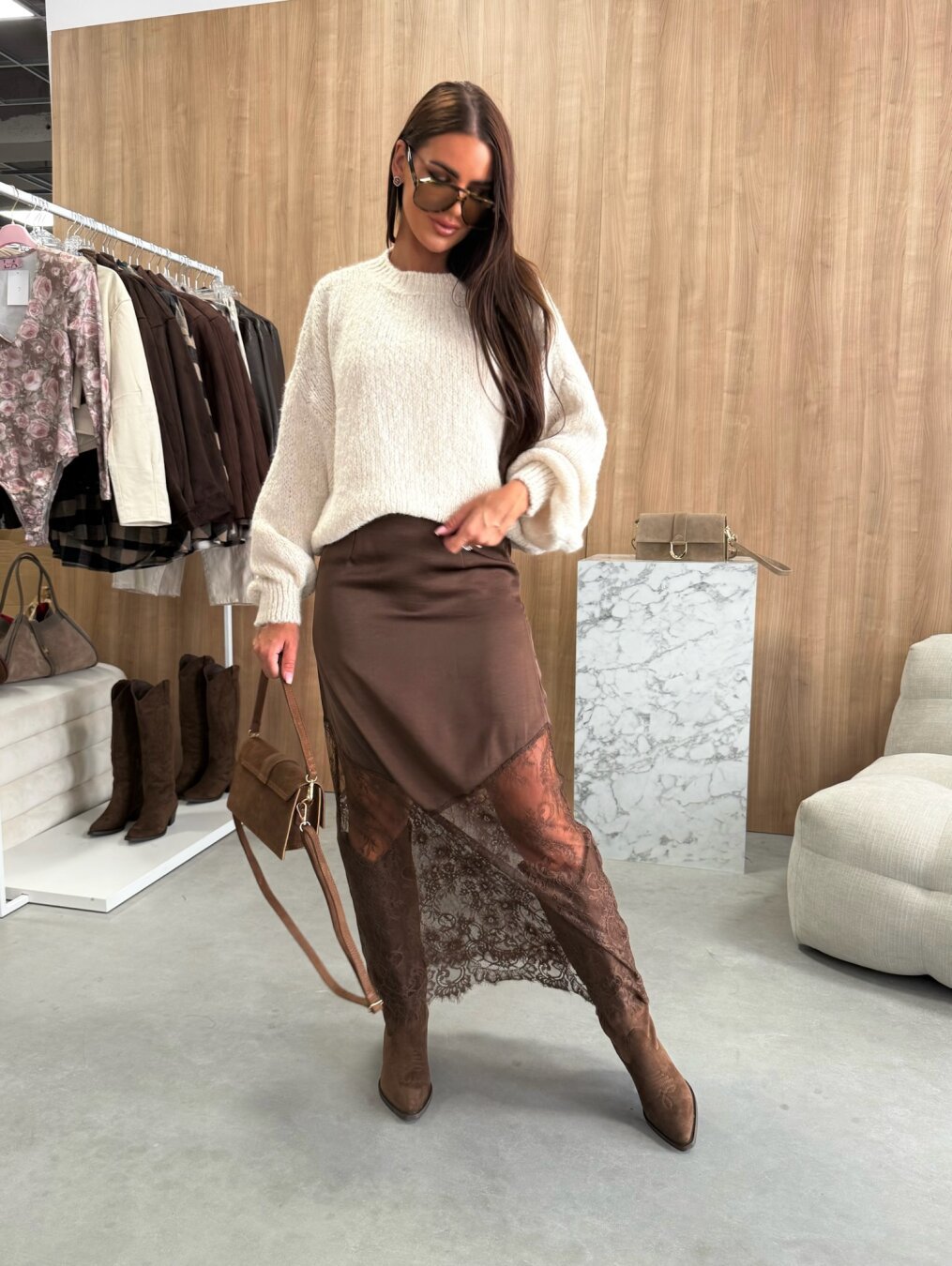 Women's Lace Stitching Sexy Hot Slimming Solid Skirt
