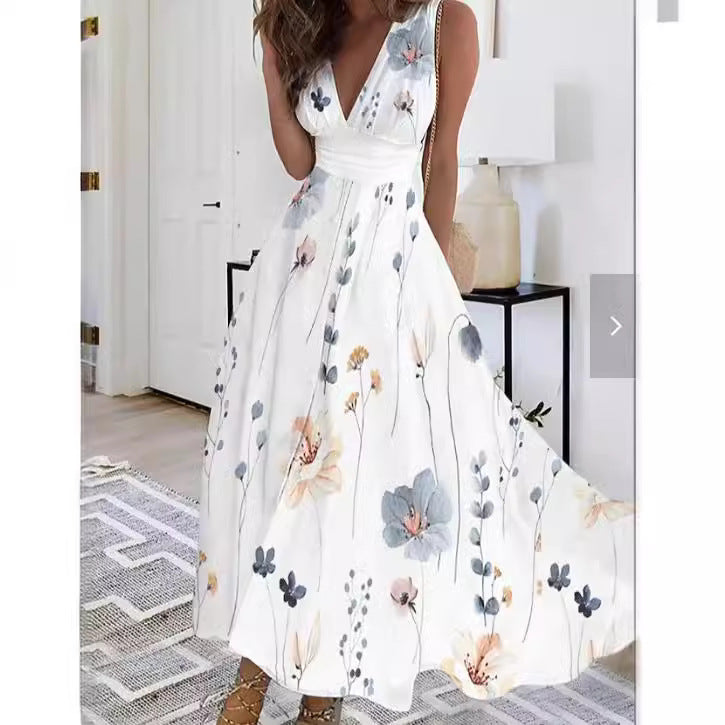 Women's Summer High Waist Sleeveless Printed Sexy Dress