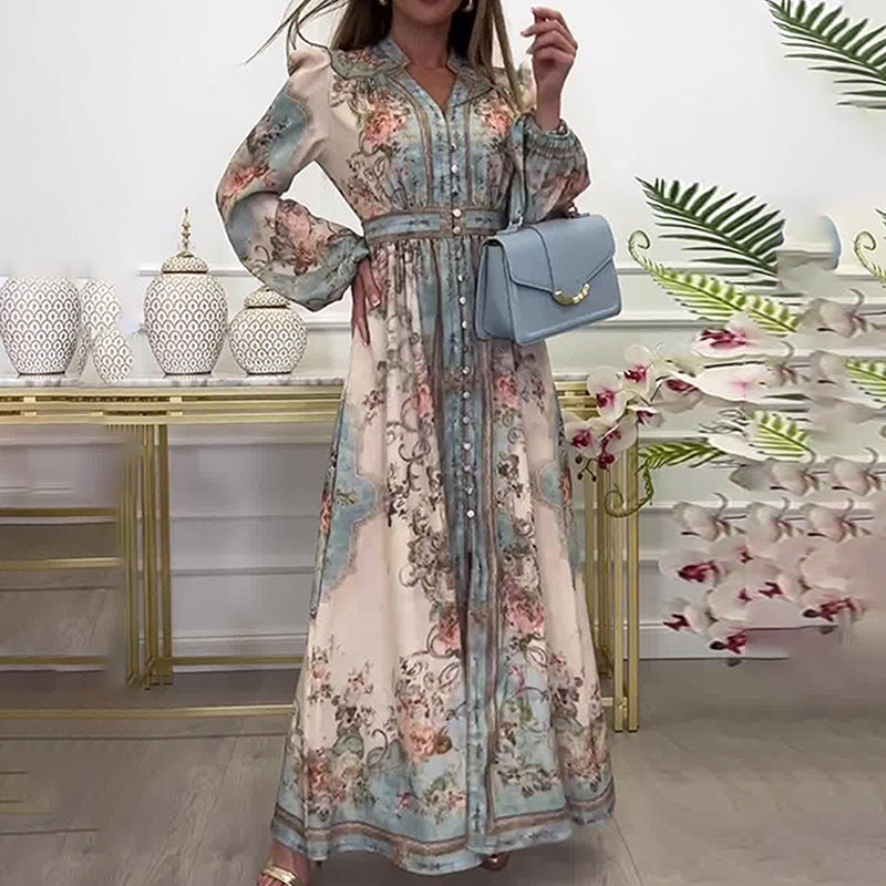 Women's Trend Printed Lantern Sleeve Long Sleeves Large Dress