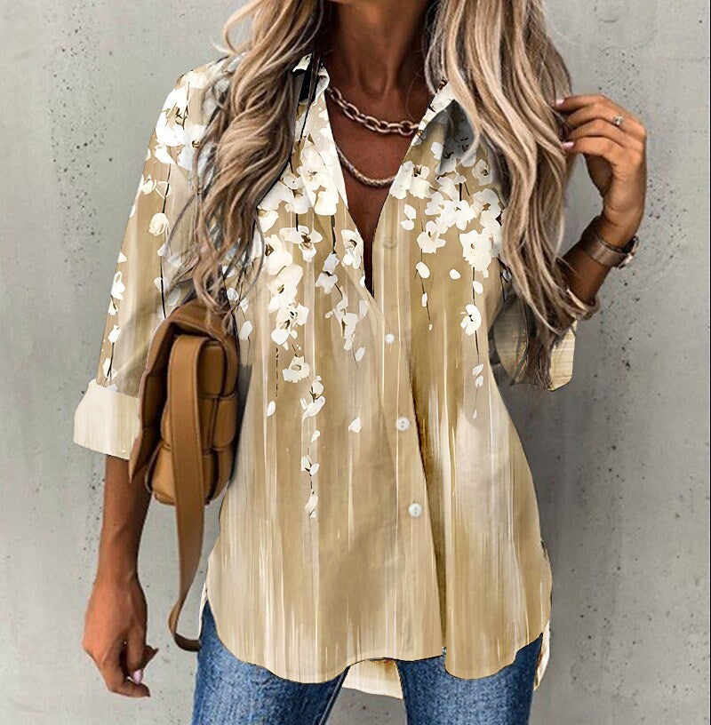 Women's Floral Print Long Sleeve Shirt Blouse