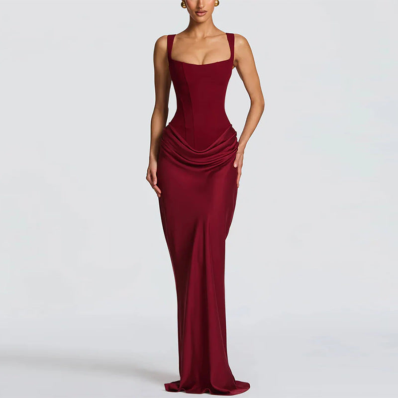 Fashion Shoulder Strap Sleeveless Back Waist Dress