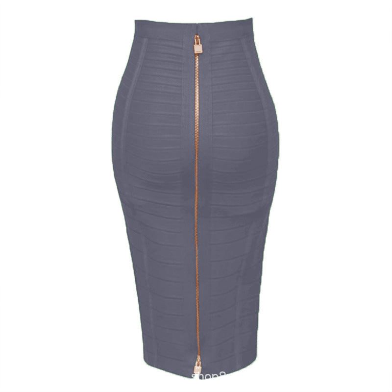 Color Bandage Striped Zipper Double Open Sexy High Waist Skirts