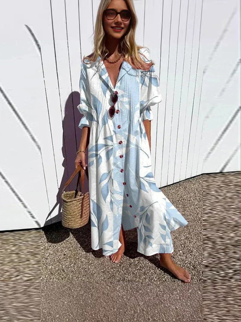 Beautiful Women's Pleated Print Temperament Commute Dress