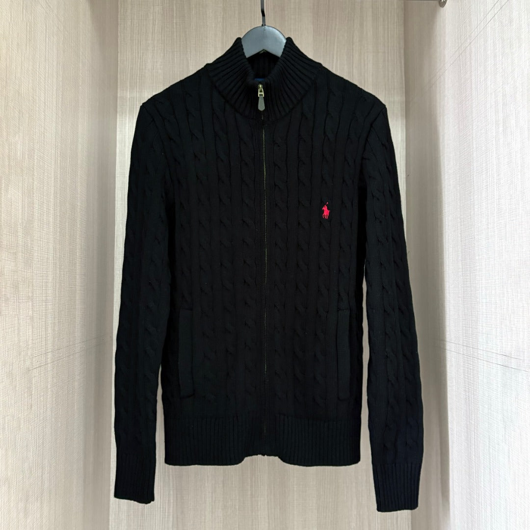 Women's & Men's Twist Knitted With Full Zipper Pony Women's Sweater