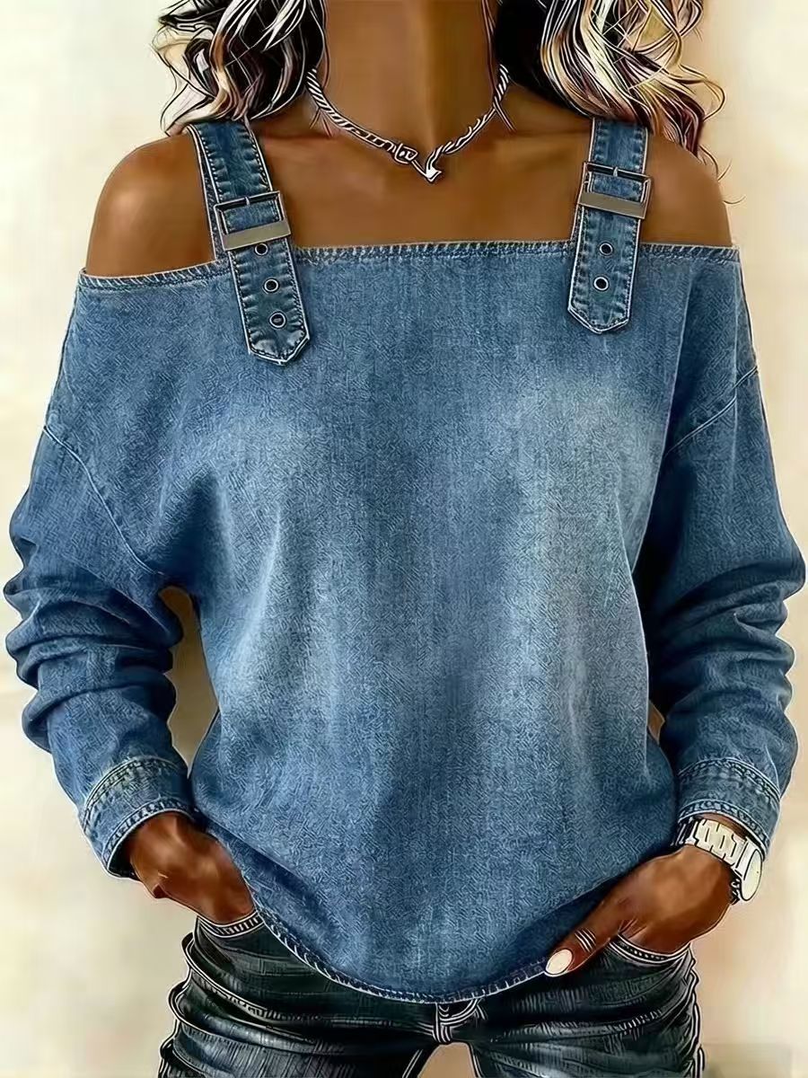 Women's Autumn Tie Shoulder Strap Long Sleeve Tops