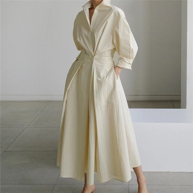Commute Fashion Collar Lining Elastic Waist Dress