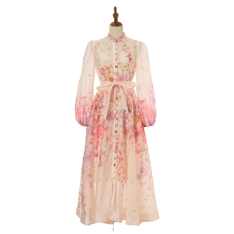 Women's Design Positioning Flower Diamond Long Wing Dress
